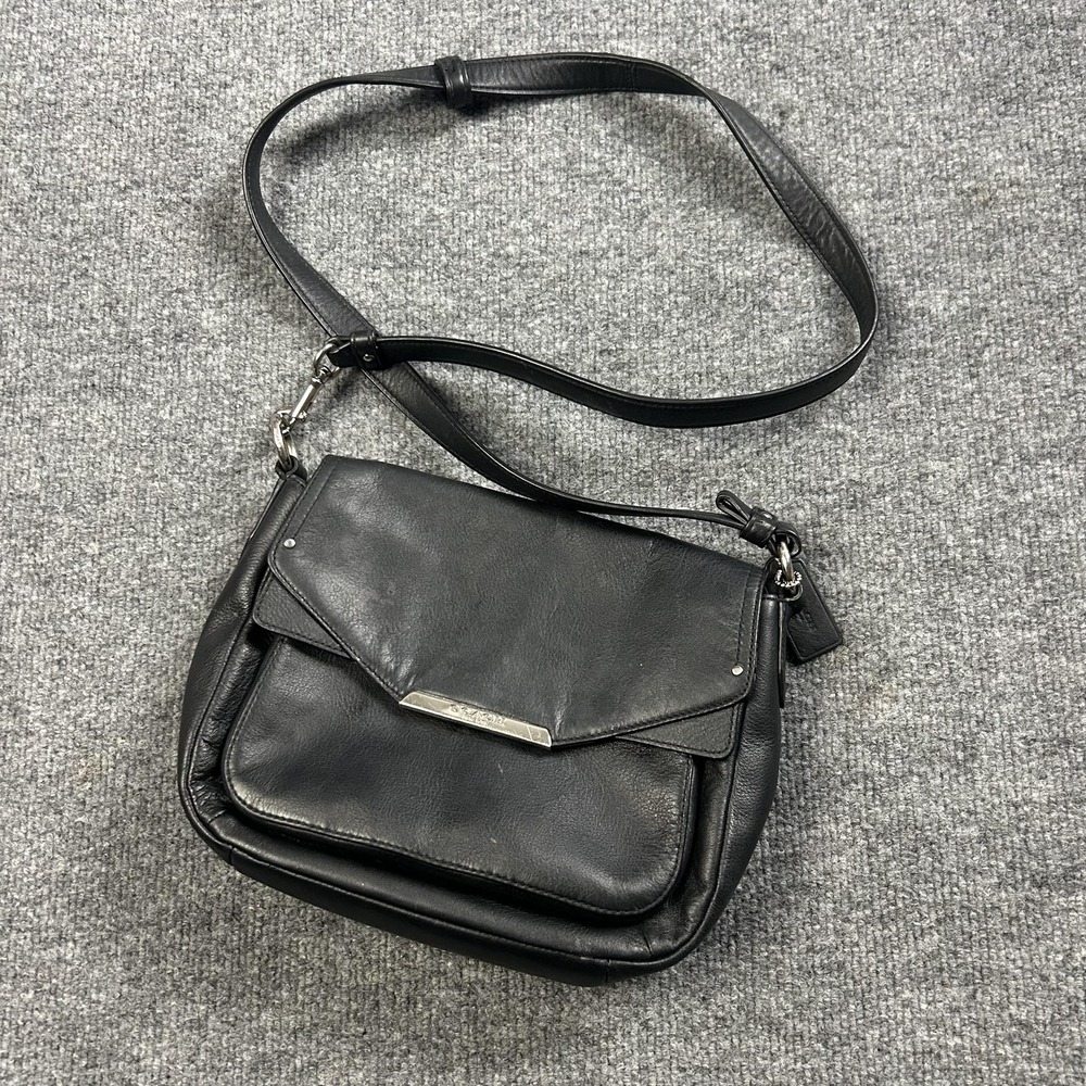 Coach Crossbody Bag Womens Small Black Leather Flap Shoulder Purse Handbag